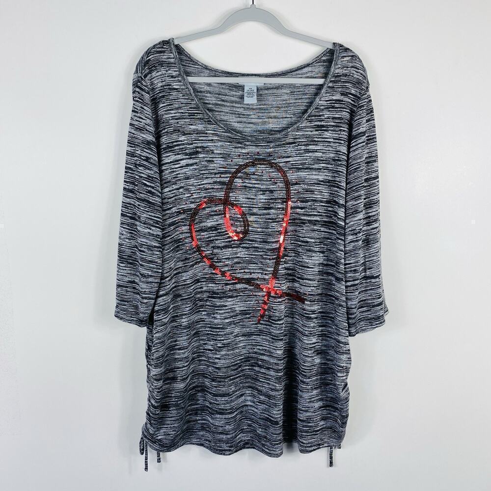 Catherines Plus Size 0X 14 16 Space Dye Sequin Heart Knit Top Gray